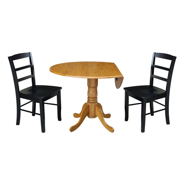 International Concepts 42 in. Dual Drop Leaf Table with 2 Ladder Back Dining Chairs - 3 Piece Dining Set - K04-42DP-C46-2P