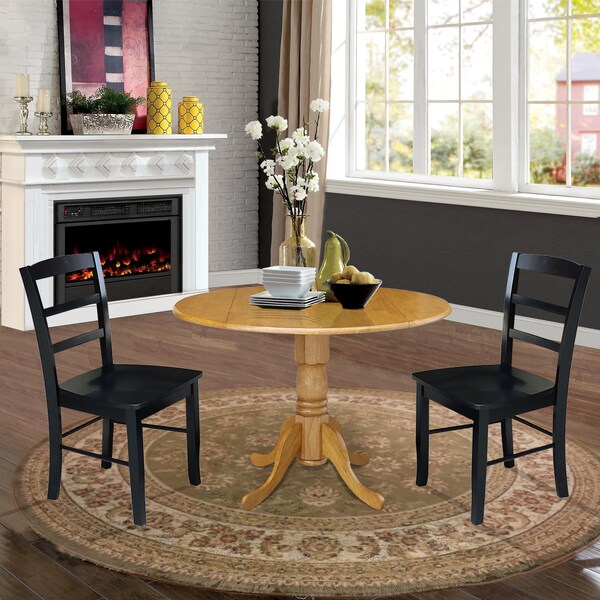 International Concepts 42 in. Dual Drop Leaf Table with 2 Ladder Back Dining Chairs - 3 Piece Dining Set - K04-42DP-C46-2P