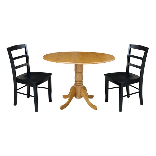 International Concepts 42 in. Dual Drop Leaf Table with 2 Ladder Back Dining Chairs - 3 Piece Dining Set - K04-42DP-C46-2P