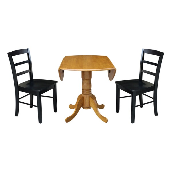 International Concepts 42 in. Dual Drop Leaf Table with 2 Ladder Back Dining Chairs - 3 Piece Dining Set - K04-42DP-C46-2P
