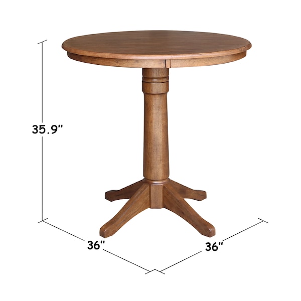International Concepts Round 36 in Round Top Pedestal Table, 35.9 in Height, Distressed Oak, 36 in W, 36 in L, 35.9 in H - K42-36RT-27B-6B