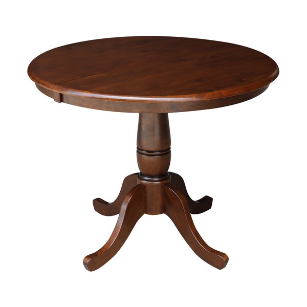 International Concepts Round 36 in Rd Top Pedestal Table, 12 in Leaf, 28.9 inH, Dining Height, Espresso, 36 in W, 48 in L - K581-36RXT