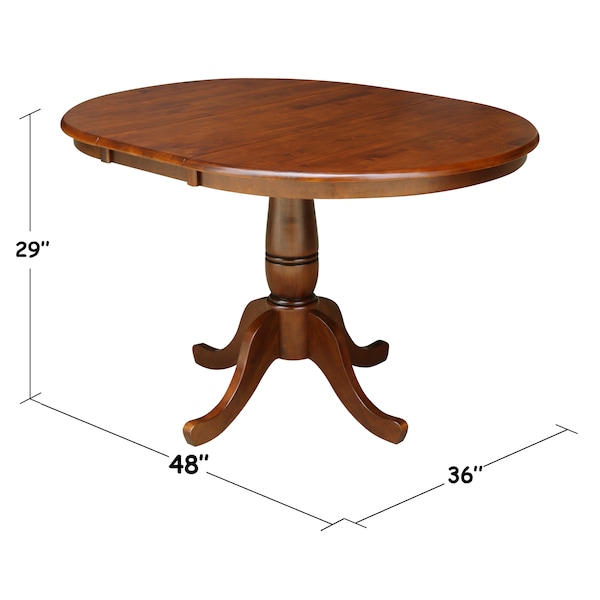 International Concepts Round 36 in Rd Top Pedestal Table, 12 in Leaf, 28.9 inH, Dining Height, Espresso, 36 in W, 48 in L - K581-36RXT