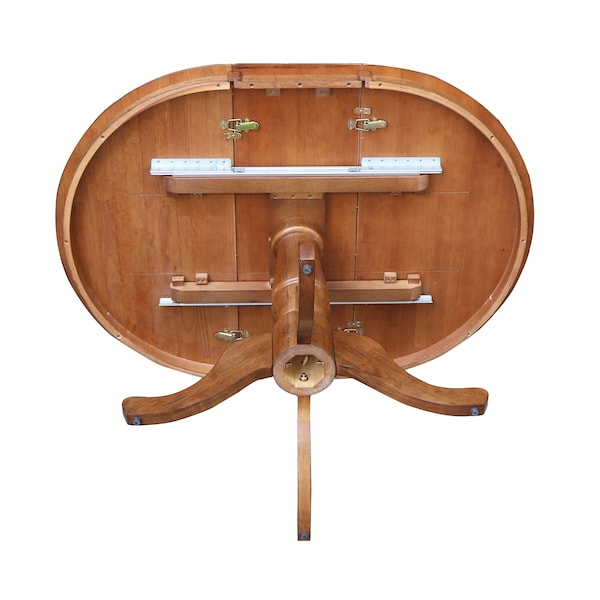International Concepts Round 36 in Round Top Pedestal Table with 12 in Leaf, 29.3 in H, Distressed Oak, 36 in W, 48 in L - K42-36RXT