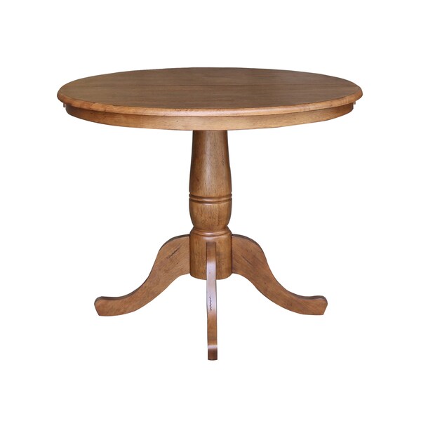 International Concepts Round 36 in Round Top Pedestal Table with 12 in Leaf, 29.3 in H, Distressed Oak, 36 in W, 48 in L - K42-36RXT