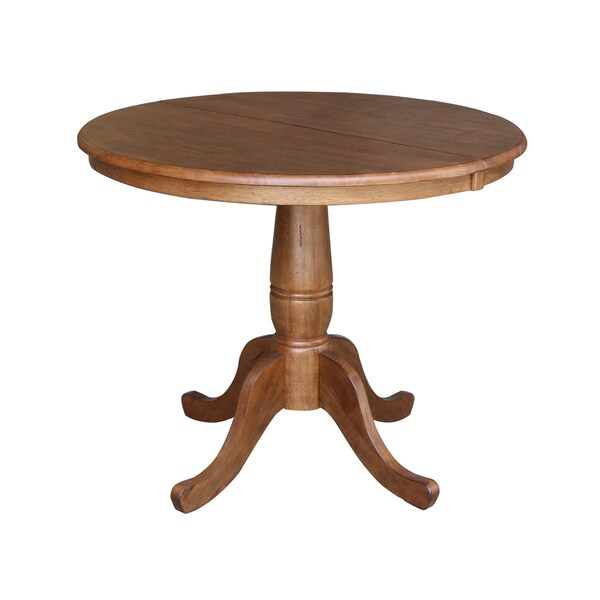 International Concepts Round 36 in Round Top Pedestal Table with 12 in Leaf, 29.3 in H, Distressed Oak, 36 in W, 48 in L - K42-36RXT
