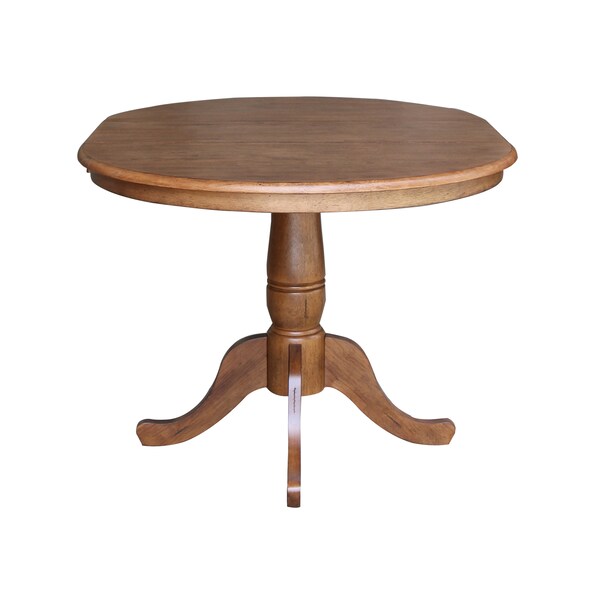International Concepts Round 36 in Round Top Pedestal Table with 12 in Leaf, 29.3 in H, Distressed Oak, 36 in W, 48 in L - K42-36RXT