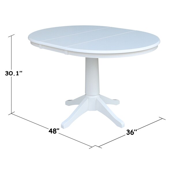 International Concepts Round 36 in Rd Top Pedestal Table, 12 in Leaf, 28.9 inH, Dining Height, White, 36 in W, 48 in L - K08-36RXT-27B