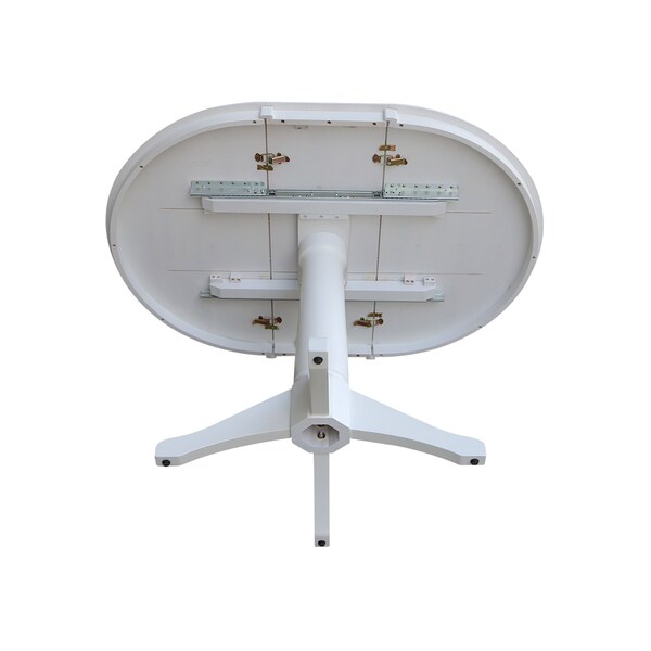 International Concepts Round 36 in Rd Top Pedestal Table, 12 in Leaf, 28.9 inH, Dining Height, White, 36 in W, 48 in L - K08-36RXT-27B