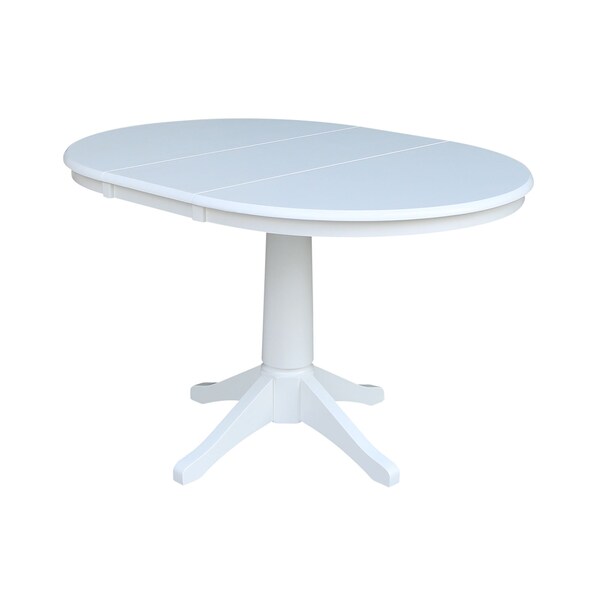 International Concepts Round 36 in Rd Top Pedestal Table, 12 in Leaf, 28.9 inH, Dining Height, White, 36 in W, 48 in L - K08-36RXT-27B