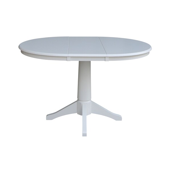 International Concepts Round 36 in Rd Top Pedestal Table, 12 in Leaf, 28.9 inH, Dining Height, White, 36 in W, 48 in L - K08-36RXT-27B