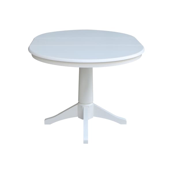International Concepts Round 36 in Rd Top Pedestal Table, 12 in Leaf, 28.9 inH, Dining Height, White, 36 in W, 48 in L - K08-36RXT-27B