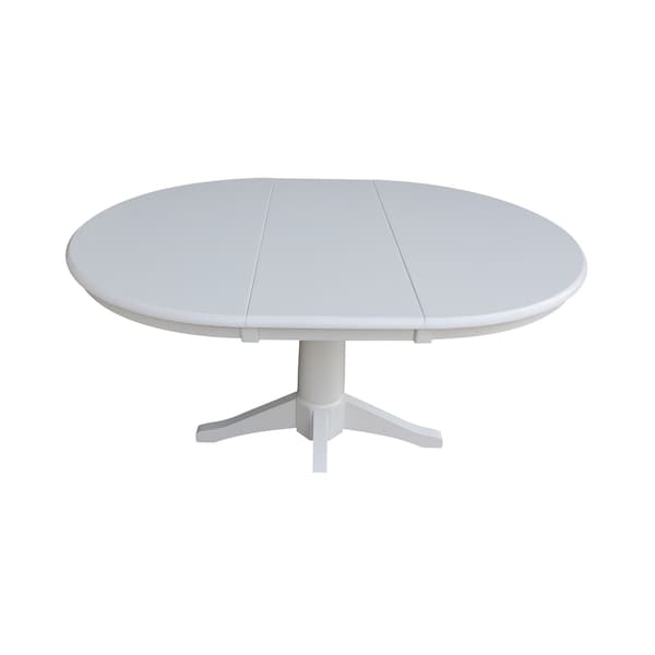 International Concepts Round 36 in Rd Top Pedestal Table, 12 in Leaf, 28.9 inH, Dining Height, White, 36 in W, 48 in L - K08-36RXT-27B