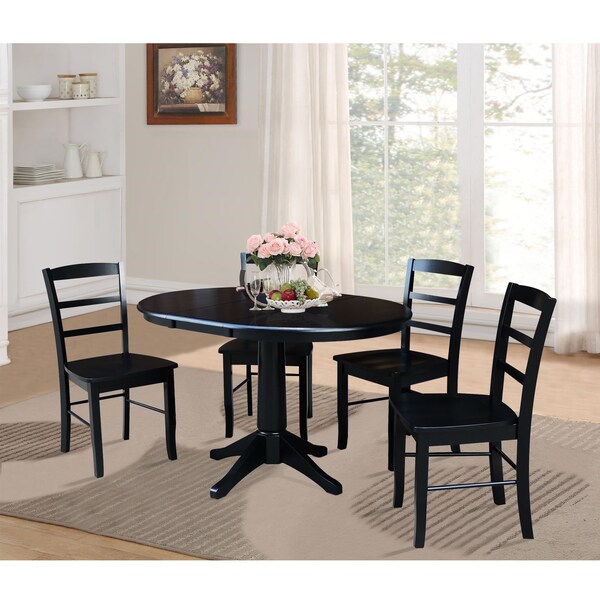 International Concepts Round 36 in Round Extension Dining Table with 4 Madrid Chairs, Black, 36 in W, 48 in L, 30.1 in H - K46-36RXT-27B-C2-4
