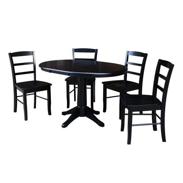 International Concepts Round 36 in Round Extension Dining Table with 4 Madrid Chairs, Black, 36 in W, 48 in L, 30.1 in H - K46-36RXT-27B-C2-4