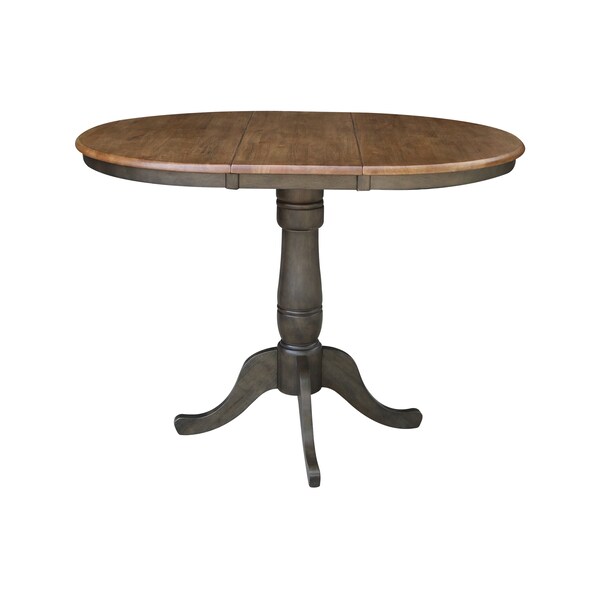 International Concepts Round 36 in Rd Extension Dining table, 4 San Remo counterHt stools, Hickory/Coal, 36 in W, 48 in L - K45-36RXT-6B-S102-4