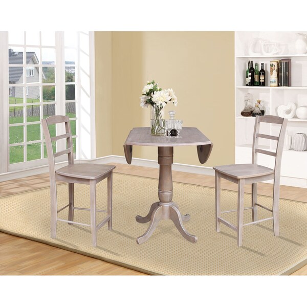 International Concepts Round 42 in Rd Pedestal Gathering Ht Table, 2 Counter Ht Stools, Gray Taupe, 42 in W, 42 in L, Wood - K09-42DPT-S402-2