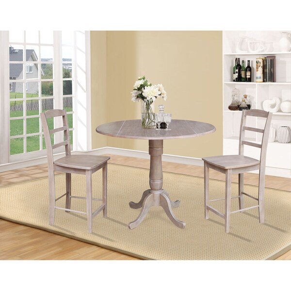 International Concepts Round 42 in Rd Pedestal Gathering Ht Table, 2 Counter Ht Stools, Gray Taupe, 42 in W, 42 in L, Wood - K09-42DPT-S402-2