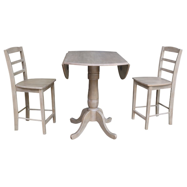 International Concepts Round 42 in Rd Pedestal Gathering Ht Table, 2 Counter Ht Stools, Gray Taupe, 42 in W, 42 in L, Wood - K09-42DPT-S402-2