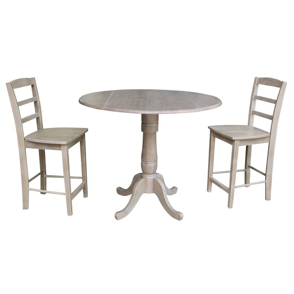 International Concepts Round 42 in Rd Pedestal Gathering Ht Table, 2 Counter Ht Stools, Gray Taupe, 42 in W, 42 in L, Wood - K09-42DPT-S402-2