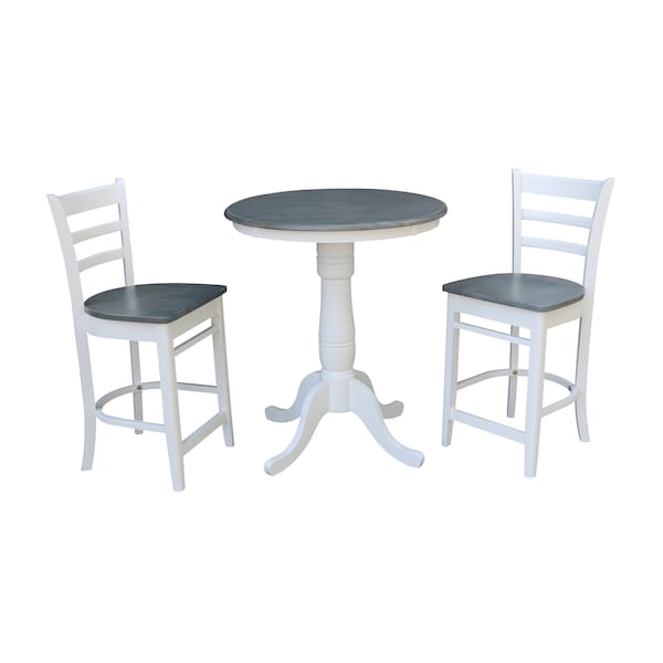 International Concepts Round 30 in Rd Ped Gathering Ht Table, 2 Emily Stools, White/Heather Gray, 30 in W, 30 in L, Wood - K05-30RT-6B-S6172-2