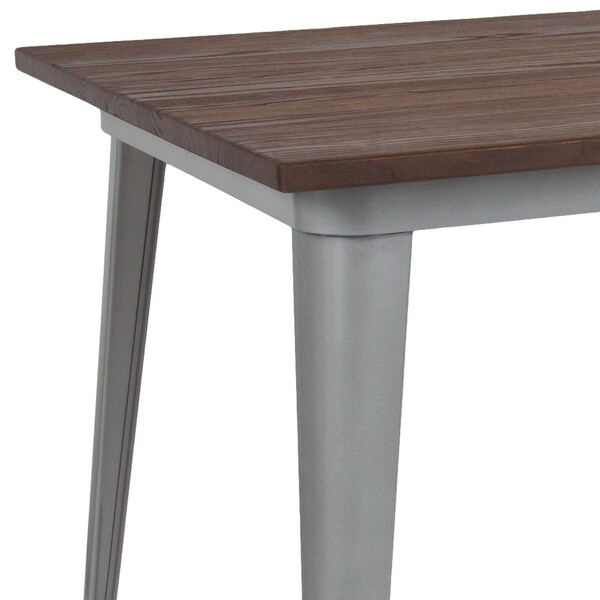 Flash Furniture Rectangle Silver Metal Table, 30.25" x 60", 30.25" W, 60" L, 30.5" H, Wood, Wood Grain - CH-61010-29M1-SIL-GG