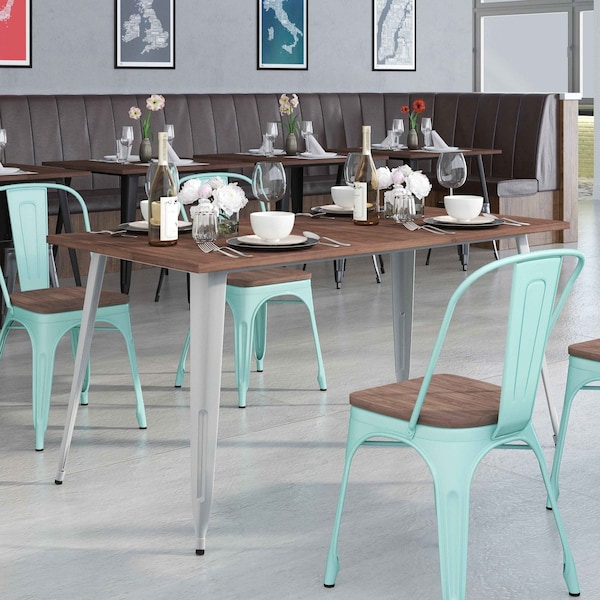 Flash Furniture Rectangle Silver Metal Table, 30.25" x 60", 30.25" W, 60" L, 30.5" H, Wood, Wood Grain - CH-61010-29M1-SIL-GG
