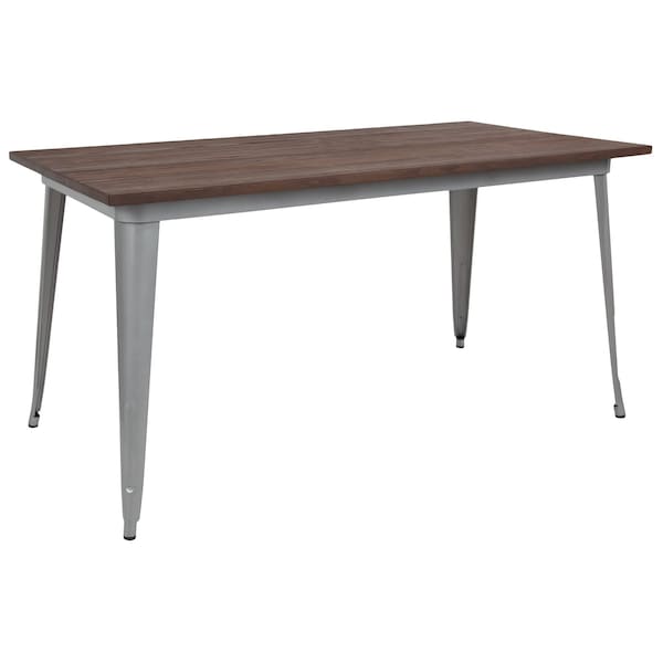 Flash Furniture Rectangle Silver Metal Table, 30.25" x 60", 30.25" W, 60" L, 30.5" H, Wood, Wood Grain - CH-61010-29M1-SIL-GG