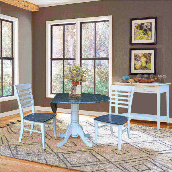 International Concepts Round 42 in. Dual Drop Leaf Dining Table with 2 Ladderback Chairs - 3 Piece Dining Set, 42 in W - K05-42DP-C310P