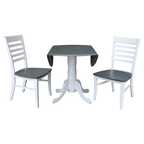 International Concepts Round 42 in. Dual Drop Leaf Dining Table with 2 Ladderback Chairs - 3 Piece Dining Set, 42 in W - K05-42DP-C310P