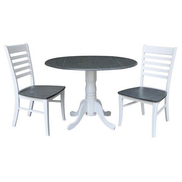 International Concepts Round 42 in. Dual Drop Leaf Dining Table with 2 Ladderback Chairs - 3 Piece Dining Set, 42 in W - K05-42DP-C310P