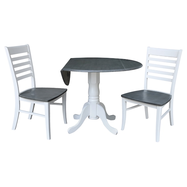 International Concepts Round 42 in. Dual Drop Leaf Dining Table with 2 Ladderback Chairs - 3 Piece Dining Set, 42 in W - K05-42DP-C310P