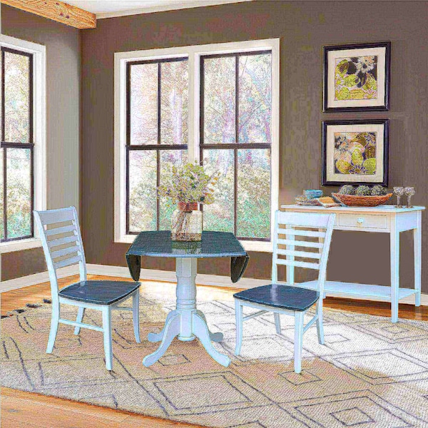 International Concepts Round 42 in. Dual Drop Leaf Dining Table with 2 Ladderback Chairs - 3 Piece Dining Set, 42 in W - K05-42DP-C310P