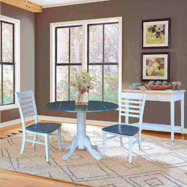 International Concepts Round 42 in. Dual Drop Leaf Dining Table with 2 Ladderback Chairs - 3 Piece Dining Set, 42 in W - K05-42DP-C310P