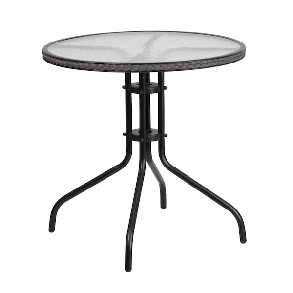 Flash Furniture Round Glass Table, Gray Rattan Edging, Round, 28", 28.75 W, 28.75 L, 28 H, Clear - TLH-087-GY-GG