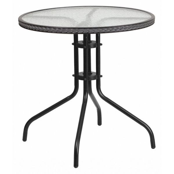 Flash Furniture Round Glass Table, Gray Rattan Edging, Round, 28", 28.75 W, 28.75 L, 28 H, Clear - TLH-087-GY-GG