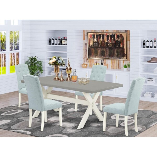 East West Furniture 5 Piece X-Style Dining Table Set - Linen White - X097CE215-5