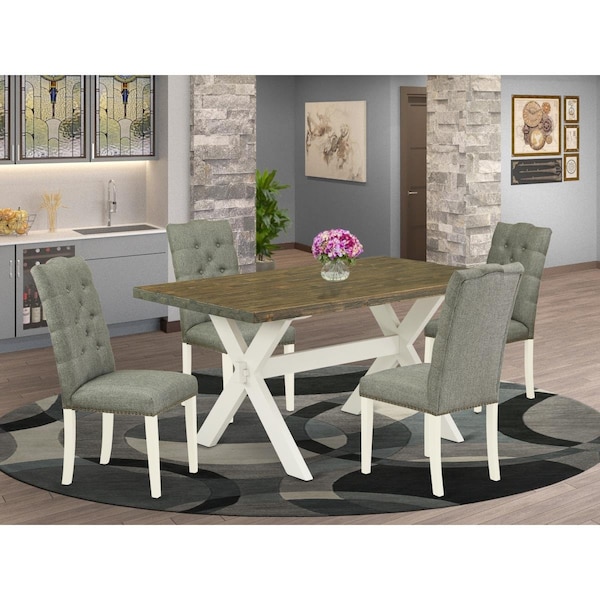 East West Furniture 5 Piece X-Style Dining Room Table Set - Linen White - X076EL207-5