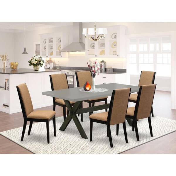 East West Furniture 7 Piece X-Style Stylish Modern Dining Table Set - Wire Brushed Black - X697LA147-7