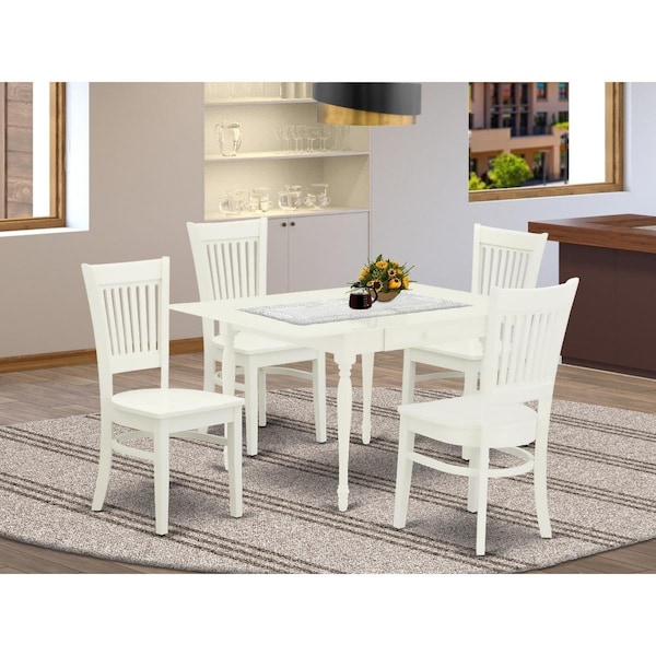 East West Furniture 5 Piece Monza Wood Dining Table Set - Linen White - MZVA5-LWH-W