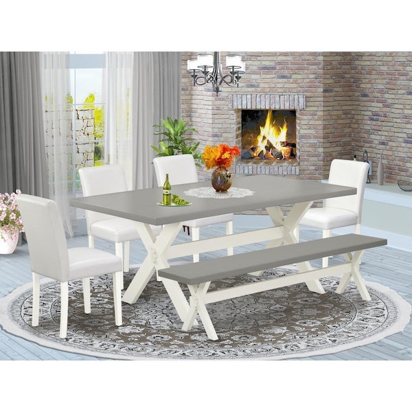 East West Furniture 6 Piece X-Style Stylish Modern Dining Table Set - Linen White - X097AB264-6