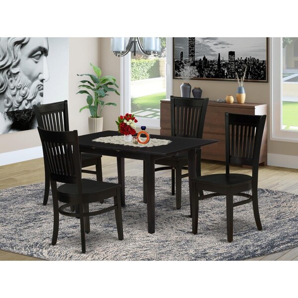 East West Furniture 5 Piece Norfolk Wood Dinette Set - Black - NOVA5-BLK-W