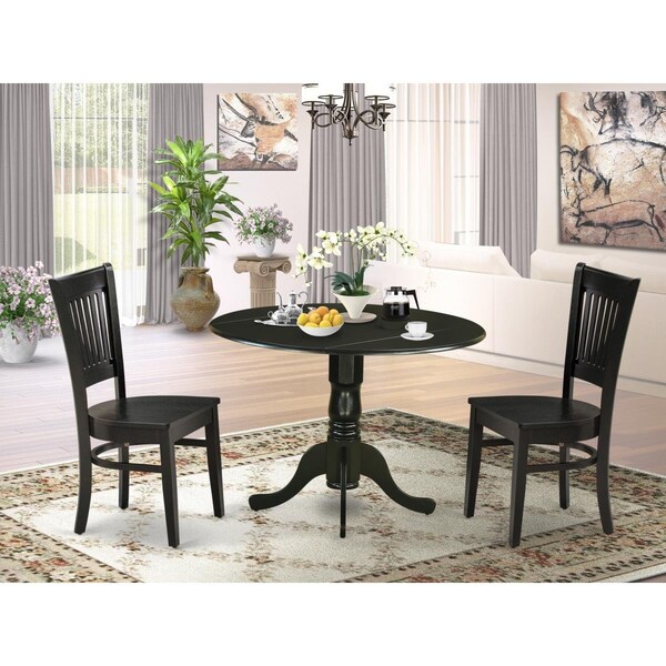 East West Furniture 3 Piece Dublin Kitchen Table Set - Black - DLVA3-BLK-W