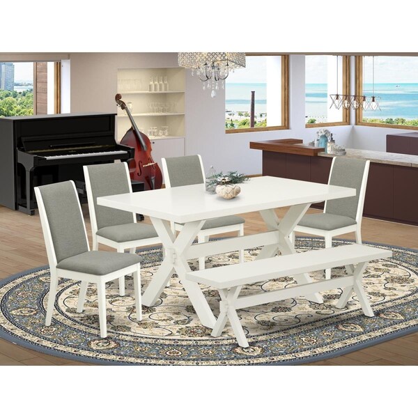 East West Furniture 6 Piece X-Style Beautiful Dinette Set - Linen White - X026LA206-6
