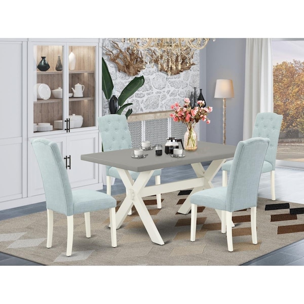 East West Furniture 5 Piece X-Style Dining Room Table Set - Linen White - X096CE215-5