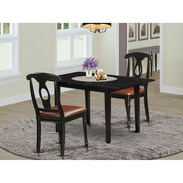 East West Furniture 3 Piece Norfolk Dining Room Set - Black - NOKE3-BLK-LC