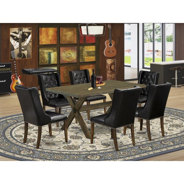 East West Furniture 7 Piece X-Style Dining Room Set - Distressed Jacobean - X776FO749-7