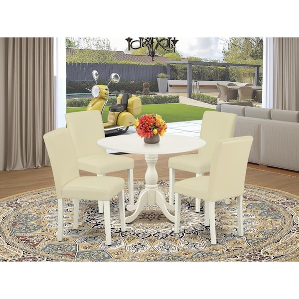 East West Furniture 5 Piece Dublin Dinning Room Table Set - Linen White - DMAB5-LWH-64