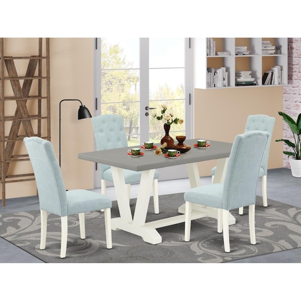 East West Furniture 5 Piece V-Style Dining Room Table Set - Linen White - V096CE215-5