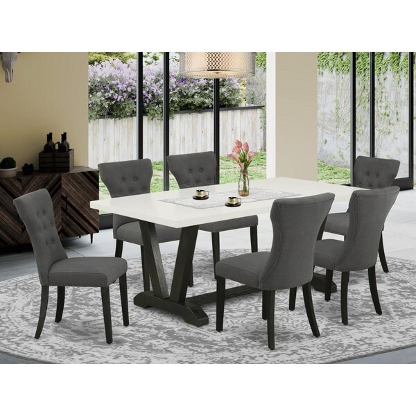 East West Furniture 7 Piece V-Style Dining Room Set - Dark Gotham Gray - V626GA650-7